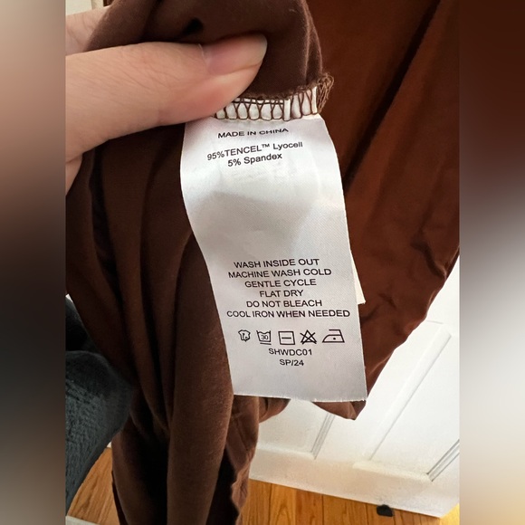 Quince Women’s Tencel Jersey V-Neck Long Sleeve Midi Dress Brown Large - Picture 7 of 10